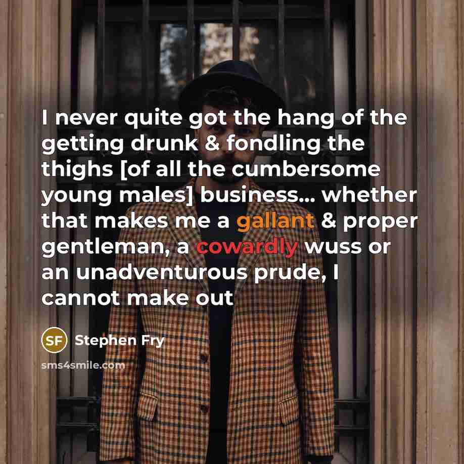“I never quite got the hang of the getting drunk…” quote by Stephen Fry