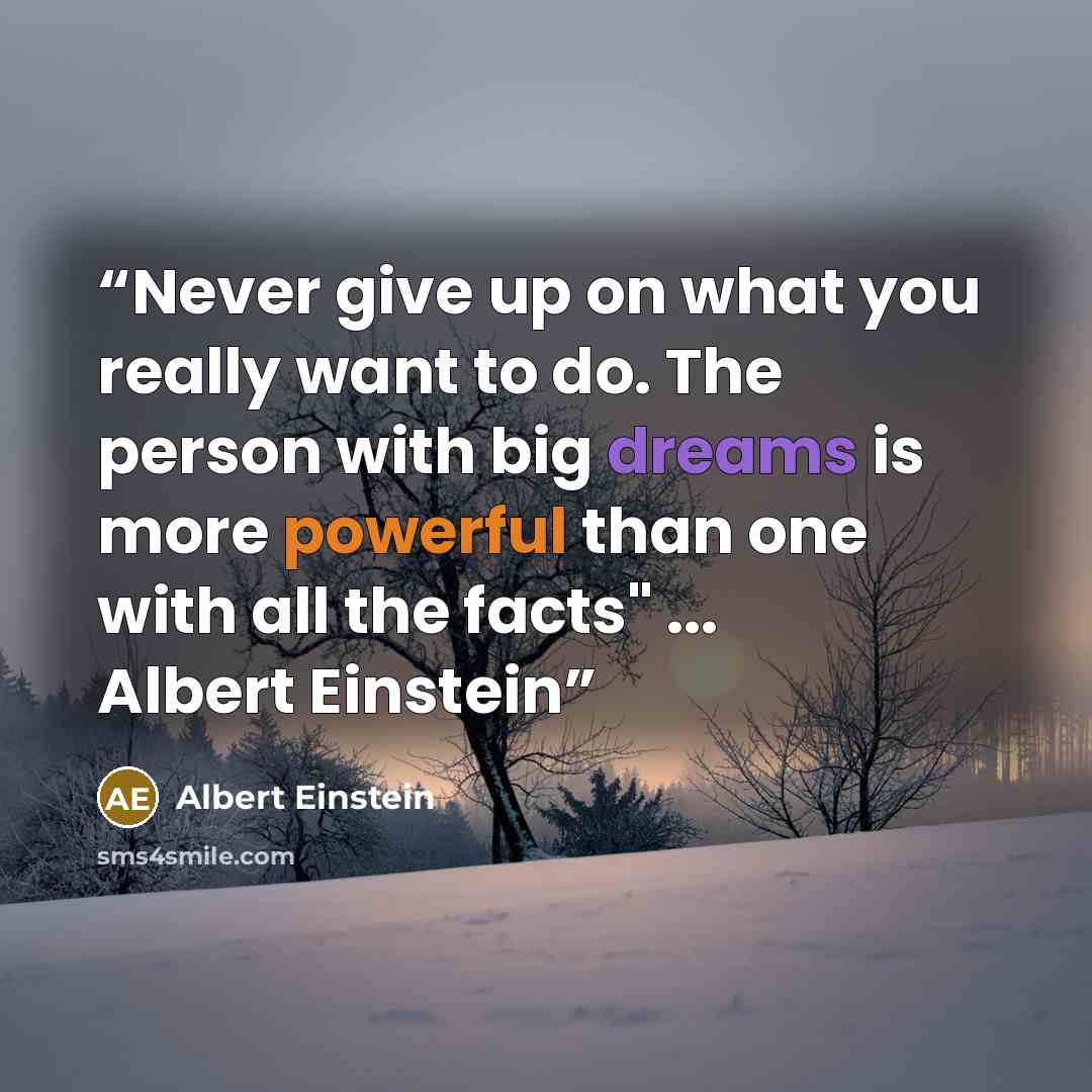 “Never give up on what you really want to do. The person with big dreams is more powerful than one with all the facts" ... Albert Einstein” quote by Albert Einstein