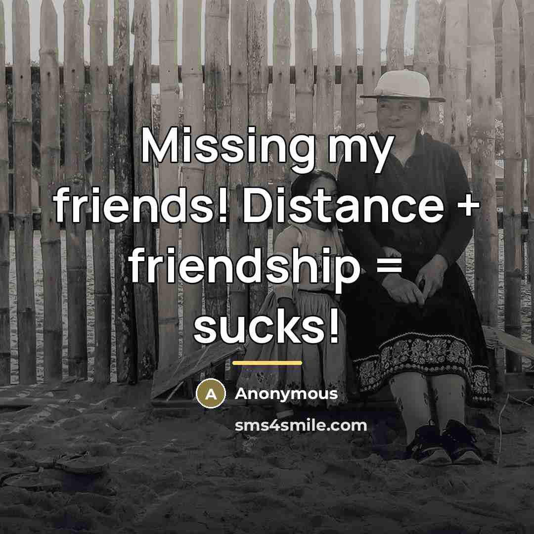 “Missing my friends! Distance + friendship = sucks!…” quote by Anonymous