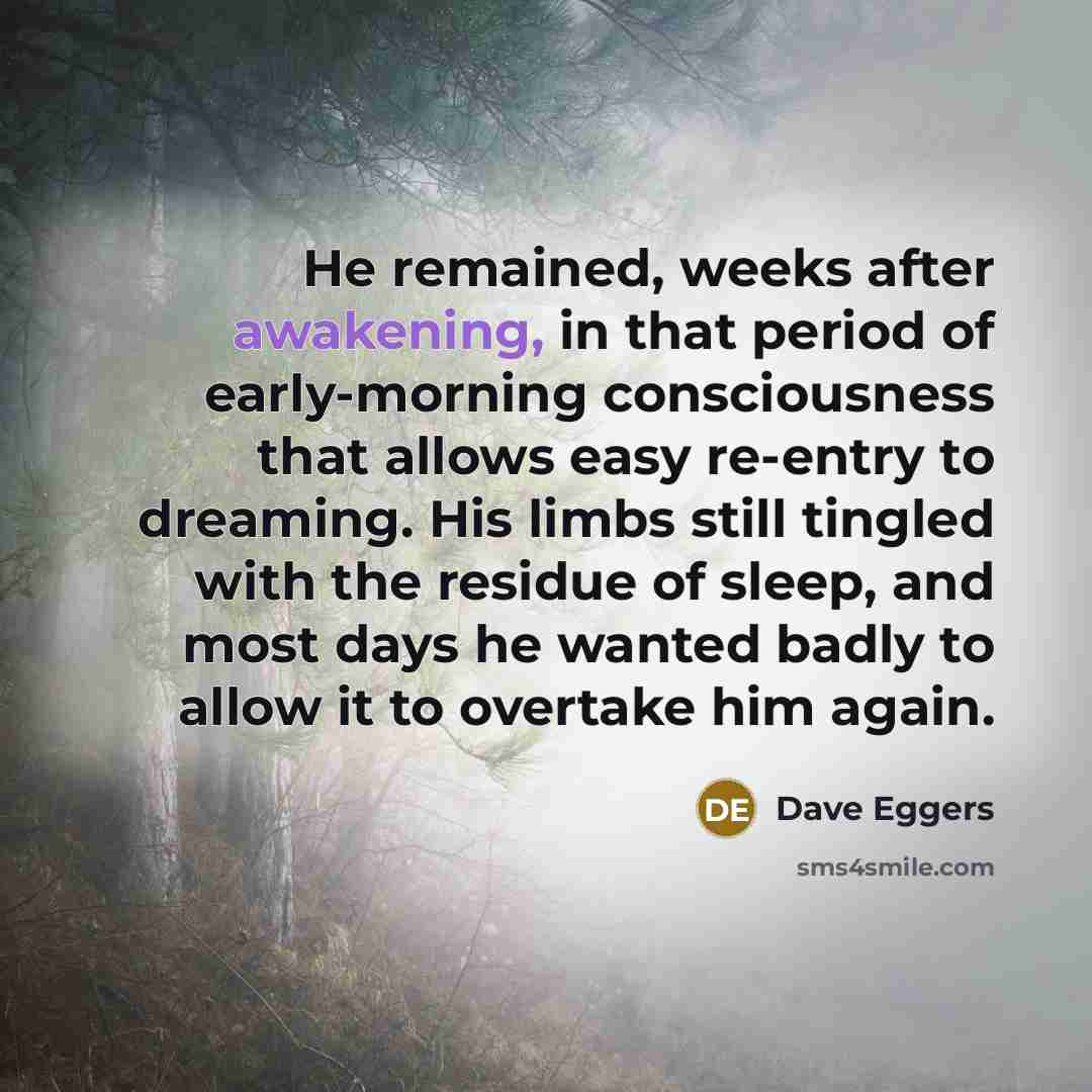 “He remained, weeks after awakening, in that period of early-morning…” quote by Dave Eggers