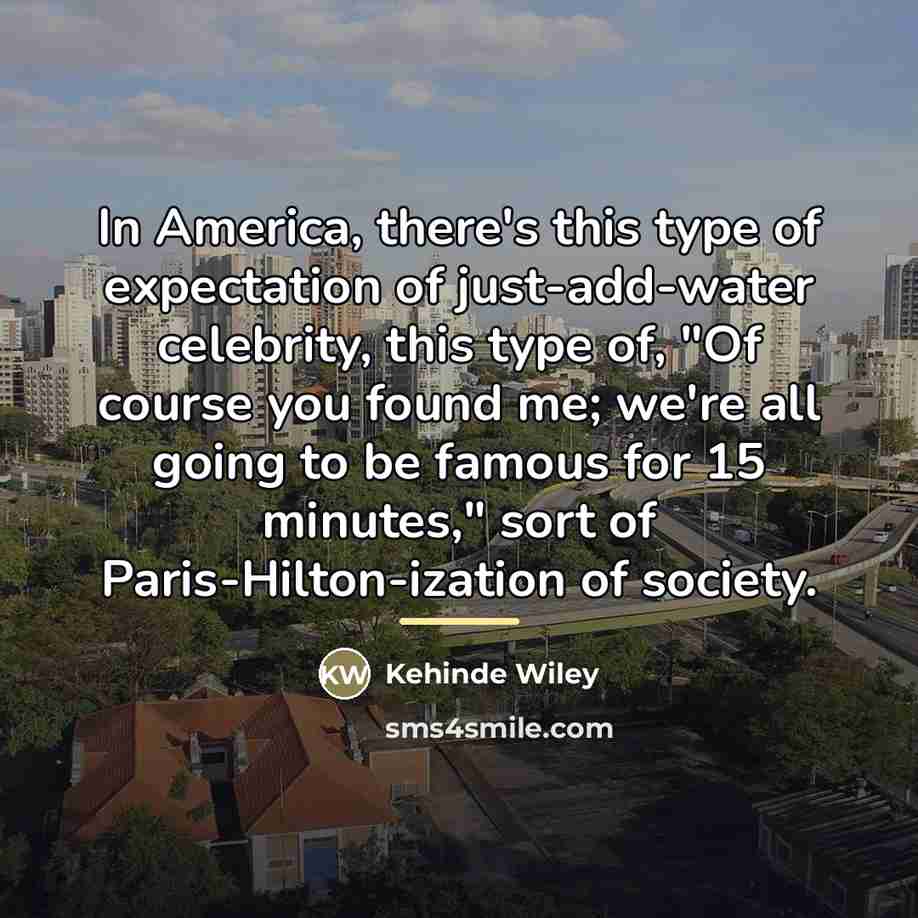 “In America, there's this type of expectation of just-add-water celebrity,…” quote by Kehinde Wiley