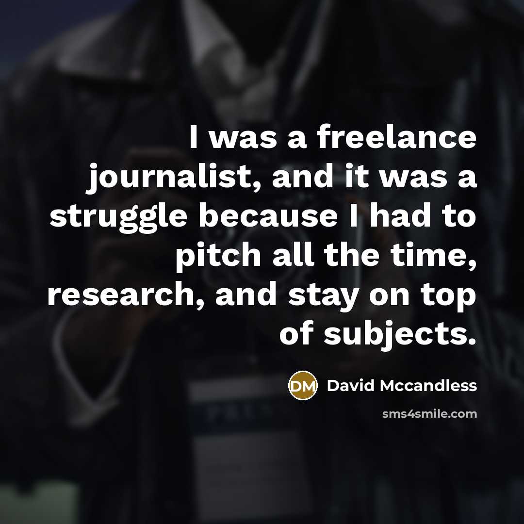 “I was a freelance journalist, and it was a struggle…” quote by David Mccandless