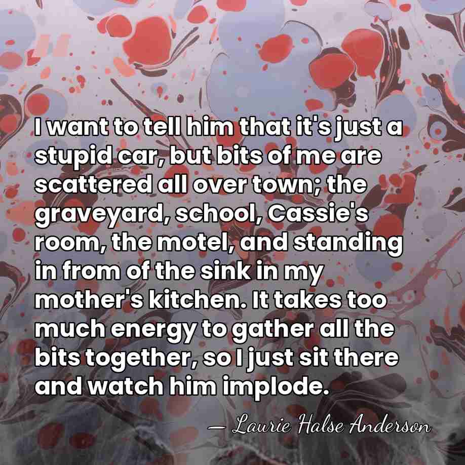 I want to tell him that it's just a stupid car, but&hellip; - Laurie Halse Anderson