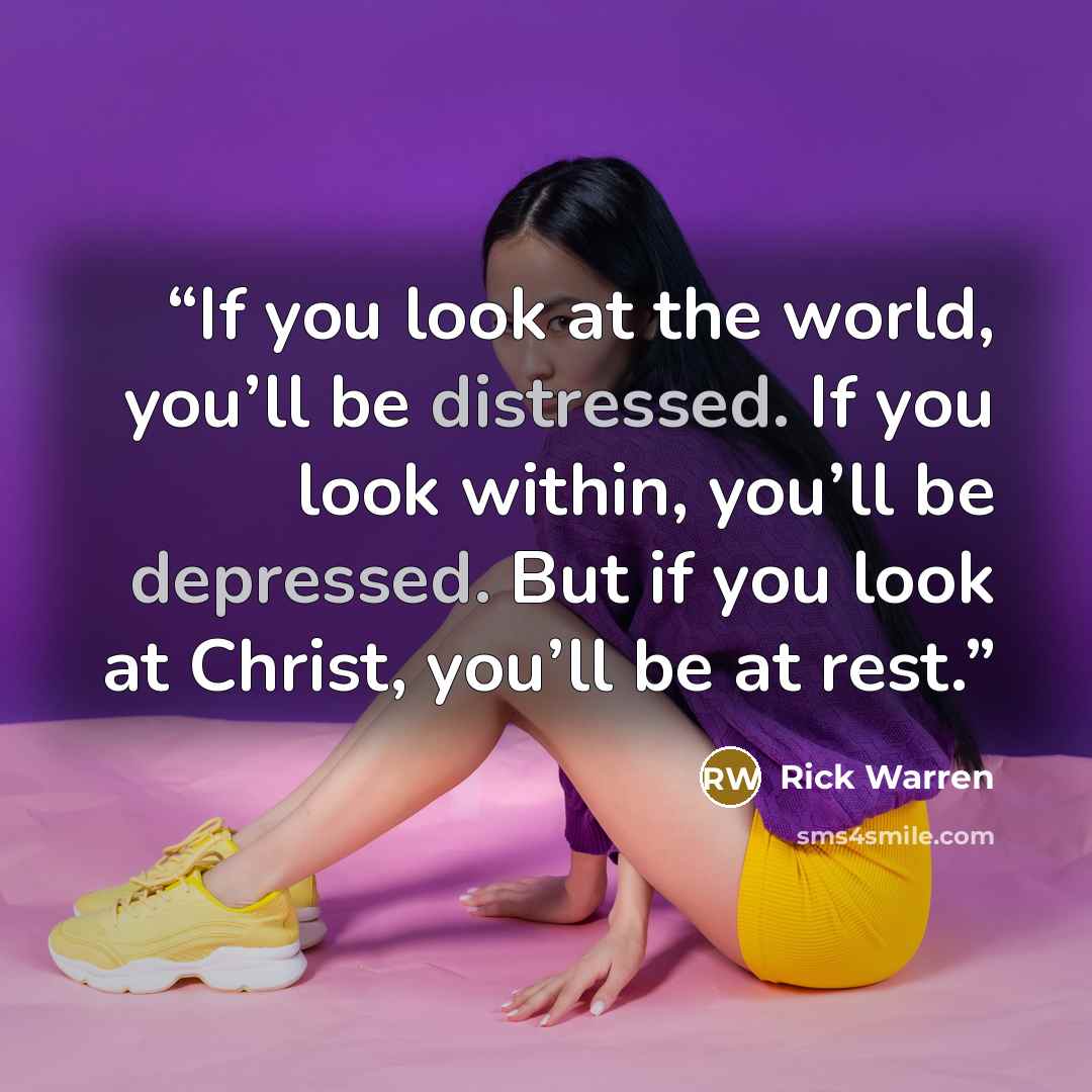 “If you look at the world, you’ll be distressed. If you look within, you’ll be depressed. But if you look at Christ, you’ll be at rest.” quote by Rick Warren