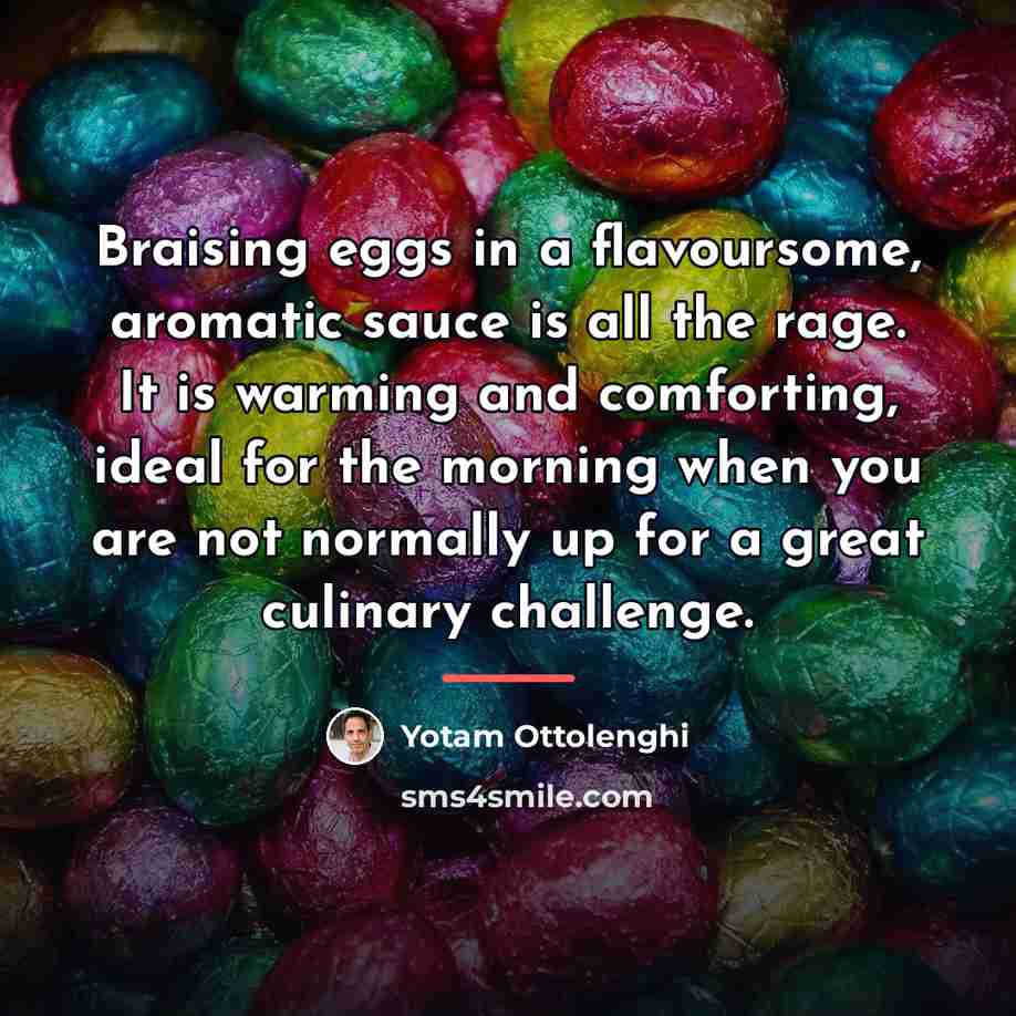 “Braising eggs in a flavoursome, aromatic sauce is all the…” quote by Yotam Ottolenghi