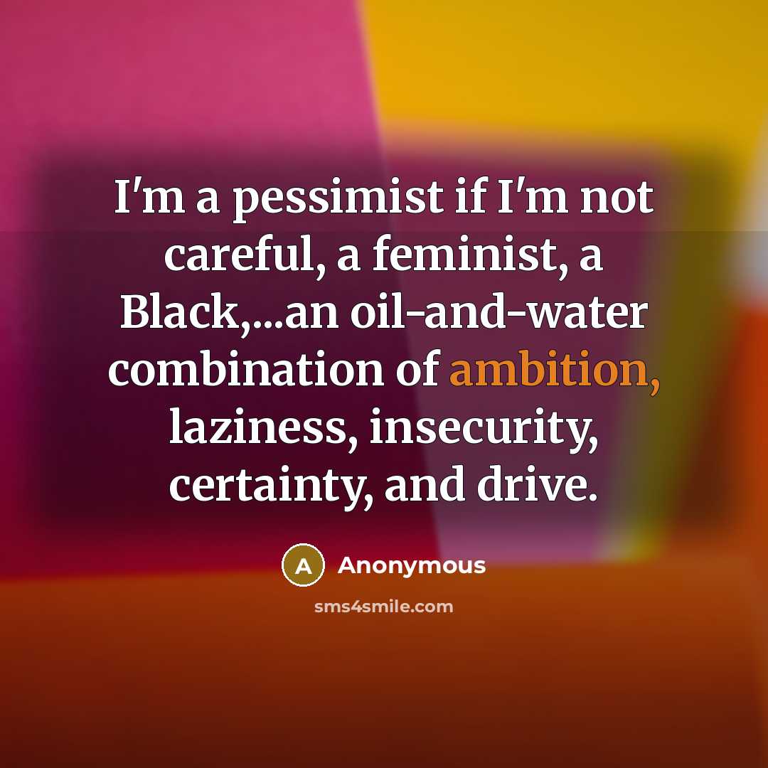 “I'm a pessimist if I'm not careful, a feminist, a…” quote by Anonymous