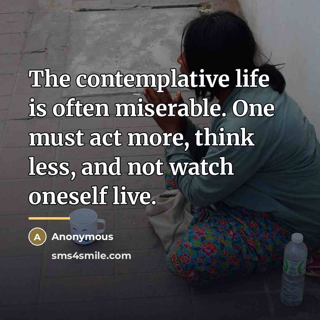“The contemplative life is often miserable. One must act more,…” quote by Anonymous