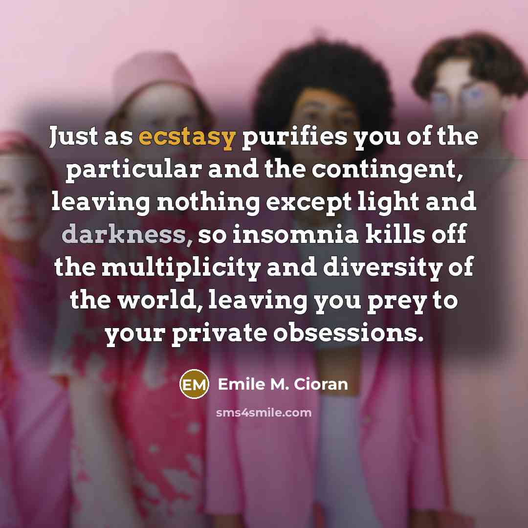 “Just as ecstasy purifies you of the particular and the…” quote by Emile M. Cioran