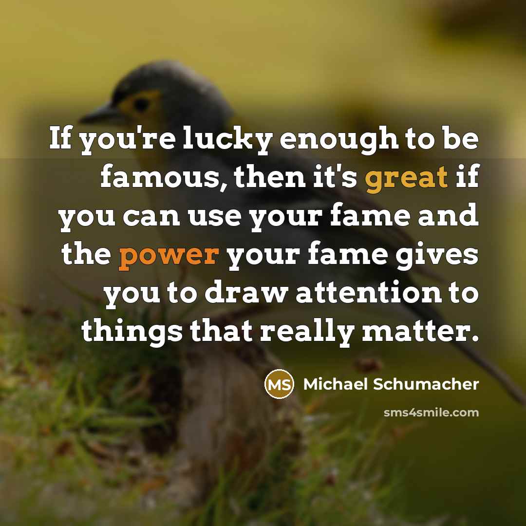 “If you're lucky enough to be famous, then it's great…” quote by Michael Schumacher