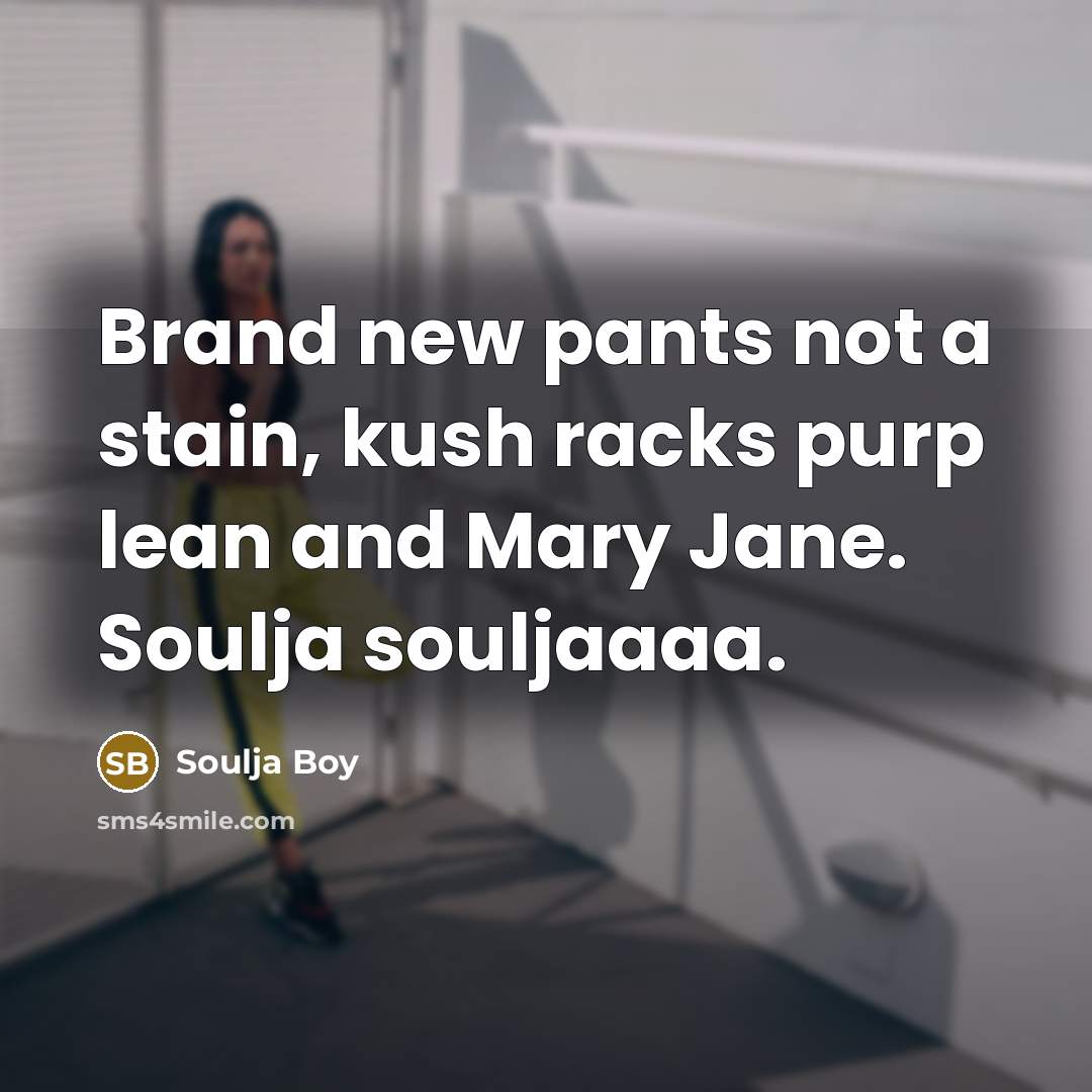 “Brand new pants not a stain, kush racks purp lean and Mary Jane. Soulja souljaaaa.” quote by Soulja Boy