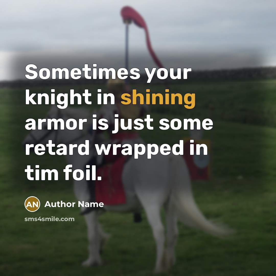 “Sometimes your knight in shining armor is just some retard…” quote by Author Name