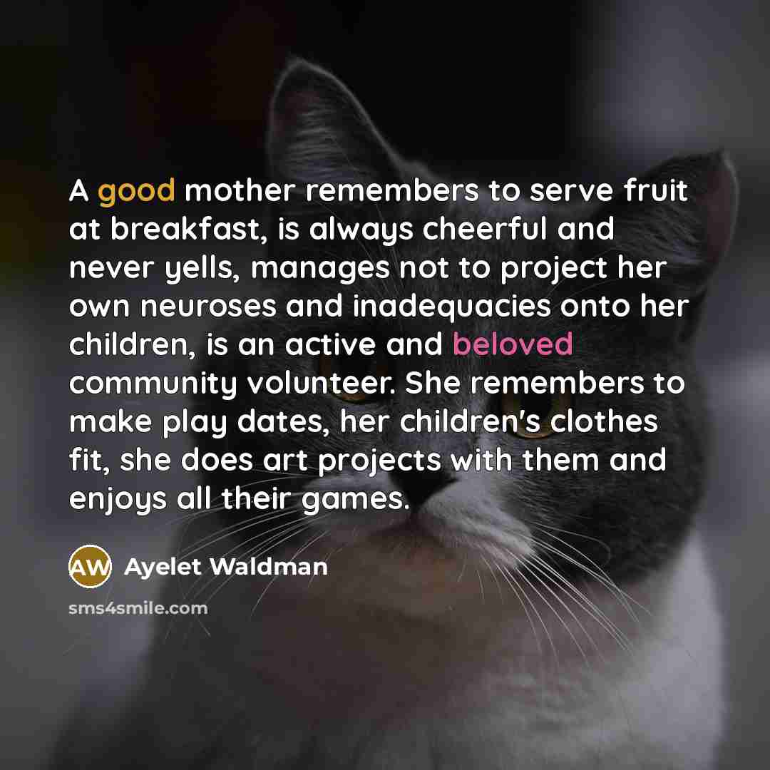 “A good mother remembers to serve fruit at breakfast, is…” quote by Ayelet Waldman