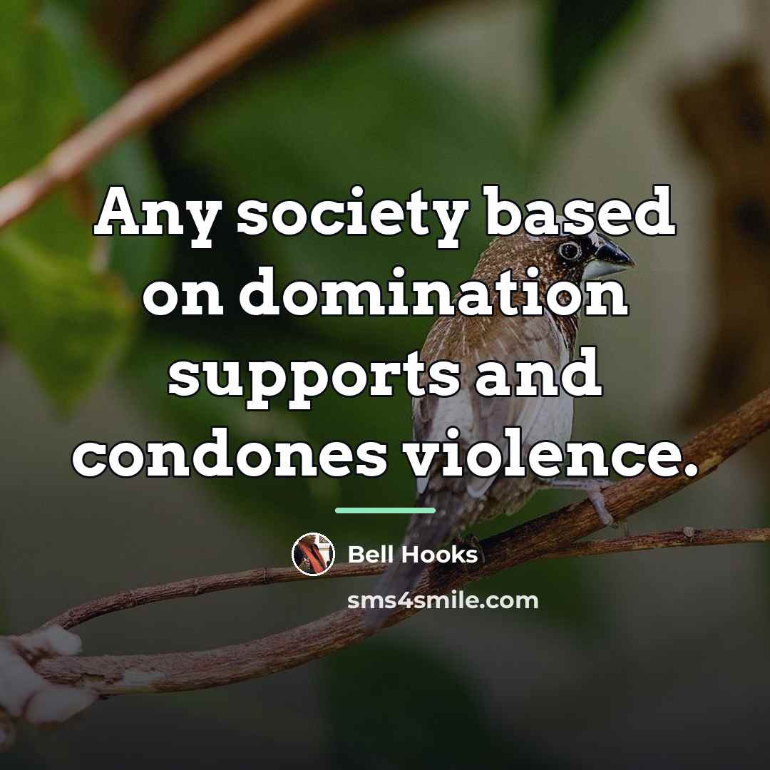 “Any society based on domination supports and condones violence.…” quote by bell hooks