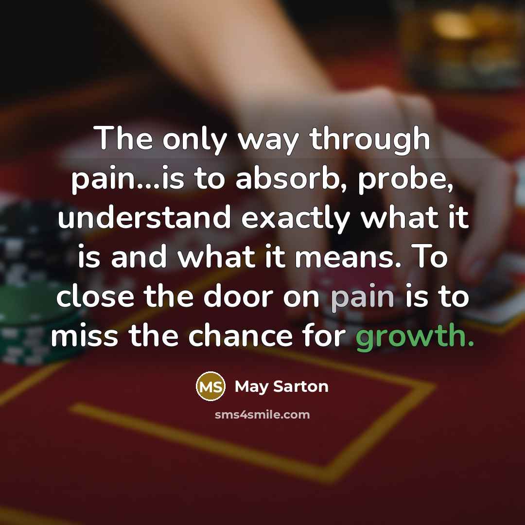 “The only way through pain…is to absorb, probe, understand exactly…” quote by May Sarton