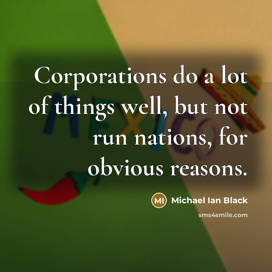 “Corporations do a lot of things well, but not run…” quote by Michael Ian Black