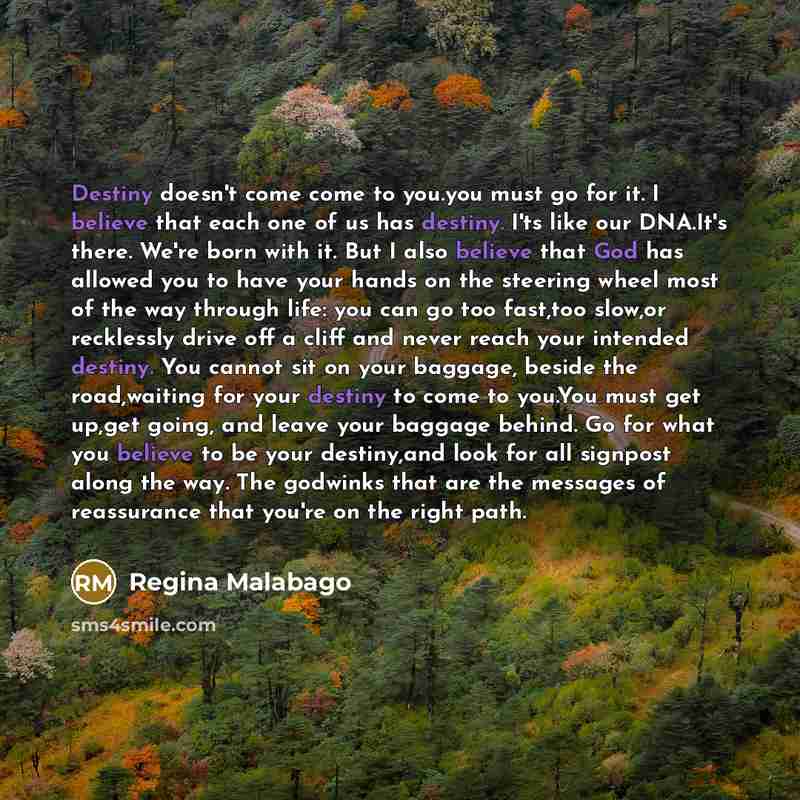 “Destiny doesn't come come to you.you must go for it.…” quote by Regina Malabago