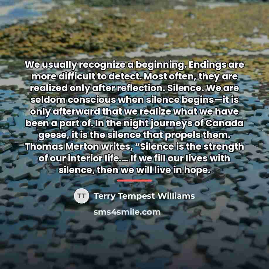 “We usually recognize a beginning. Endings are more difficult to…” quote by Terry Tempest Williams