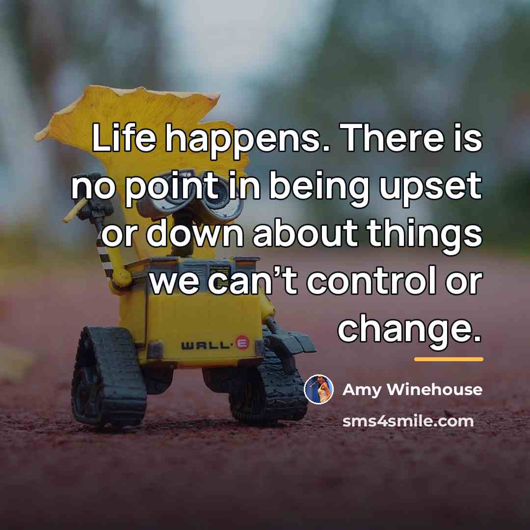 “Life happens. There is no point in being upset or…” quote by Amy Winehouse