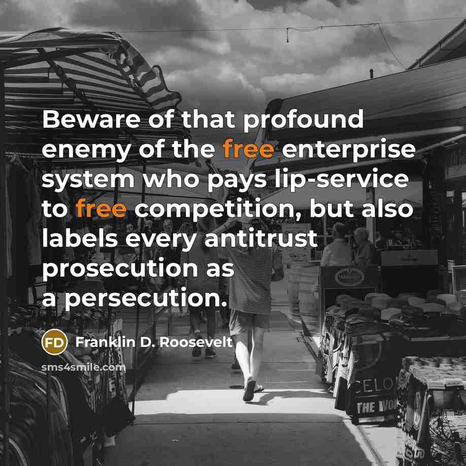 “Beware of that profound enemy of the free enterprise system…” quote by Franklin D. Roosevelt