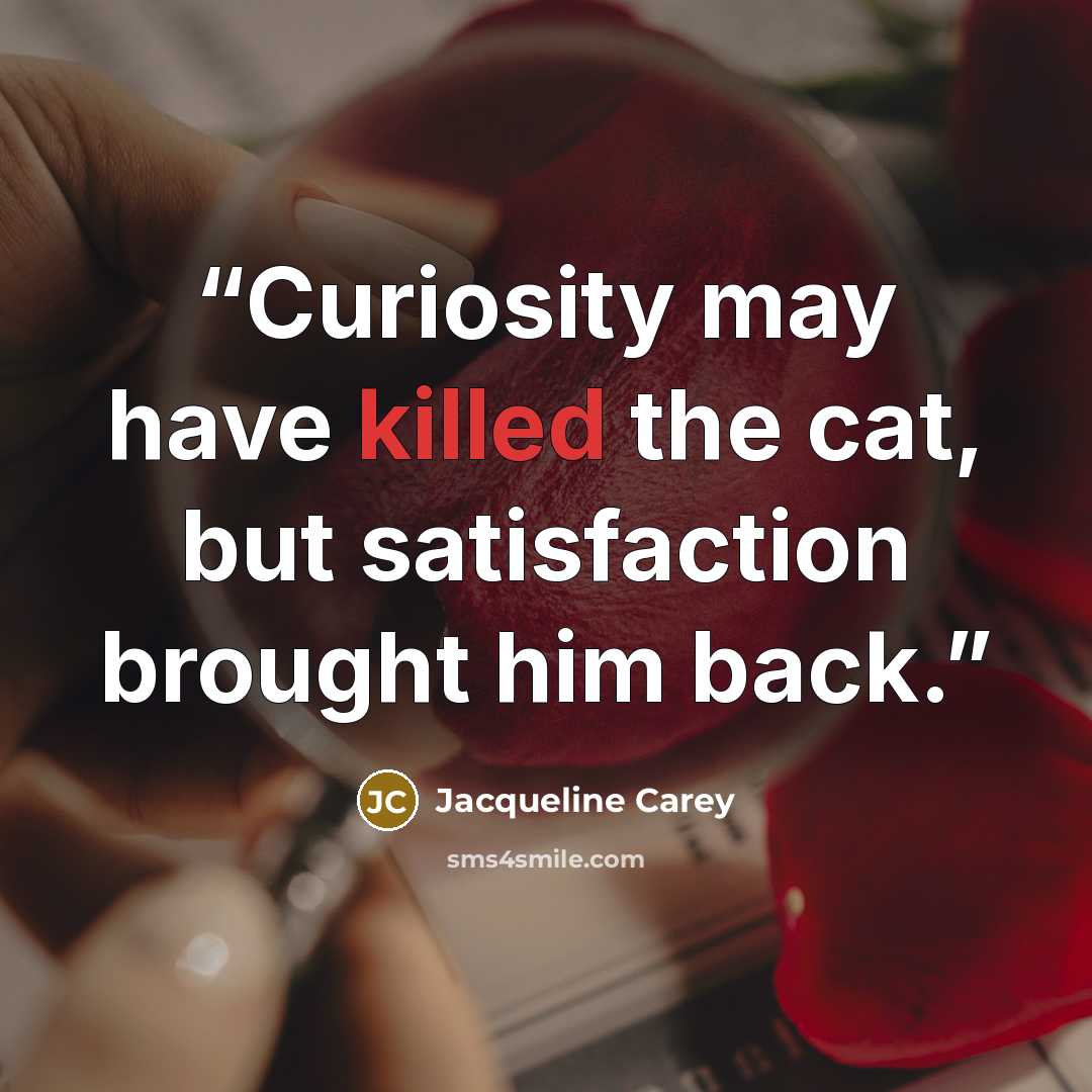 “Curiosity may have killed the cat, but satisfaction brought him back.” quote by Jacqueline Carey