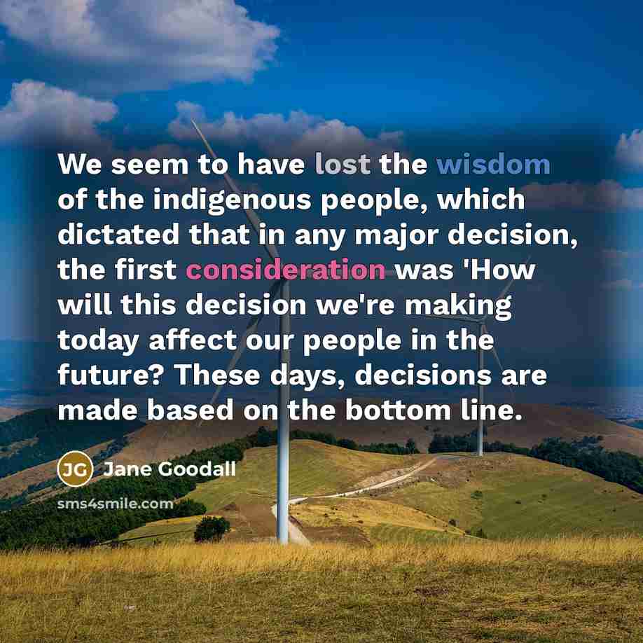 “We seem to have lost the wisdom of the indigenous…” quote by Jane Goodall