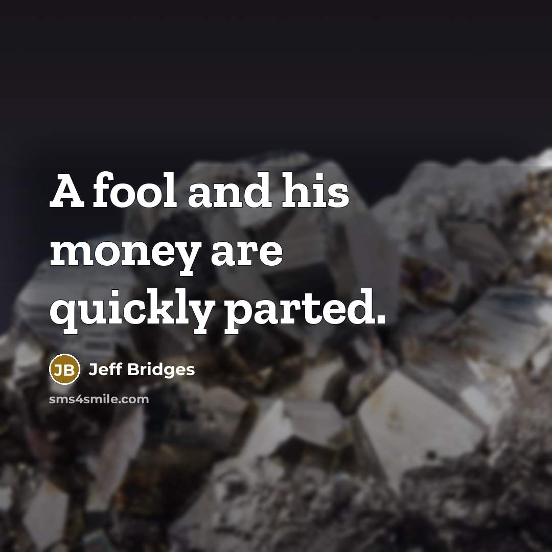 “A fool and his money are quickly parted.…” quote by Jeff Bridges