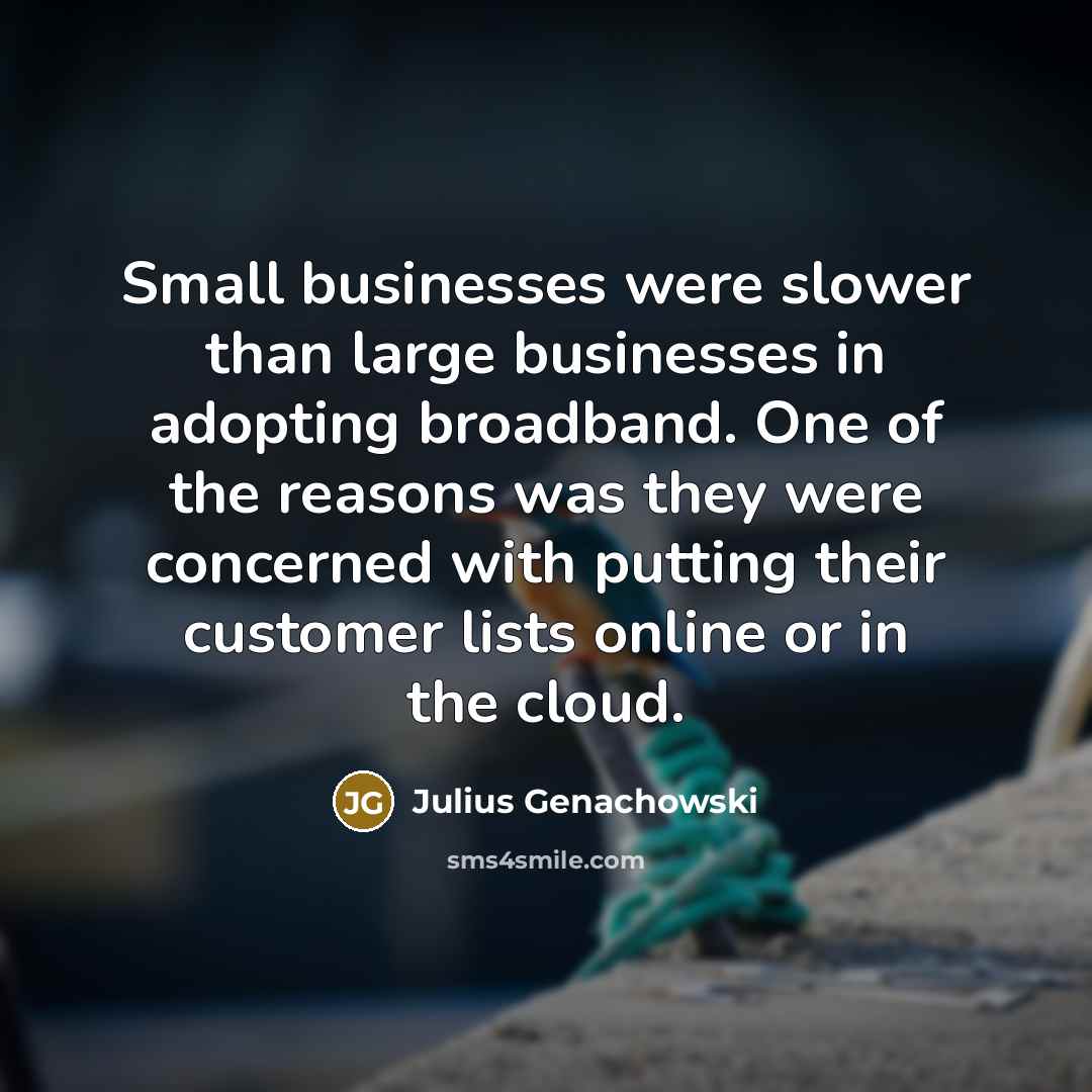 “Small businesses were slower than large businesses in adopting broadband.…” quote by Julius Genachowski