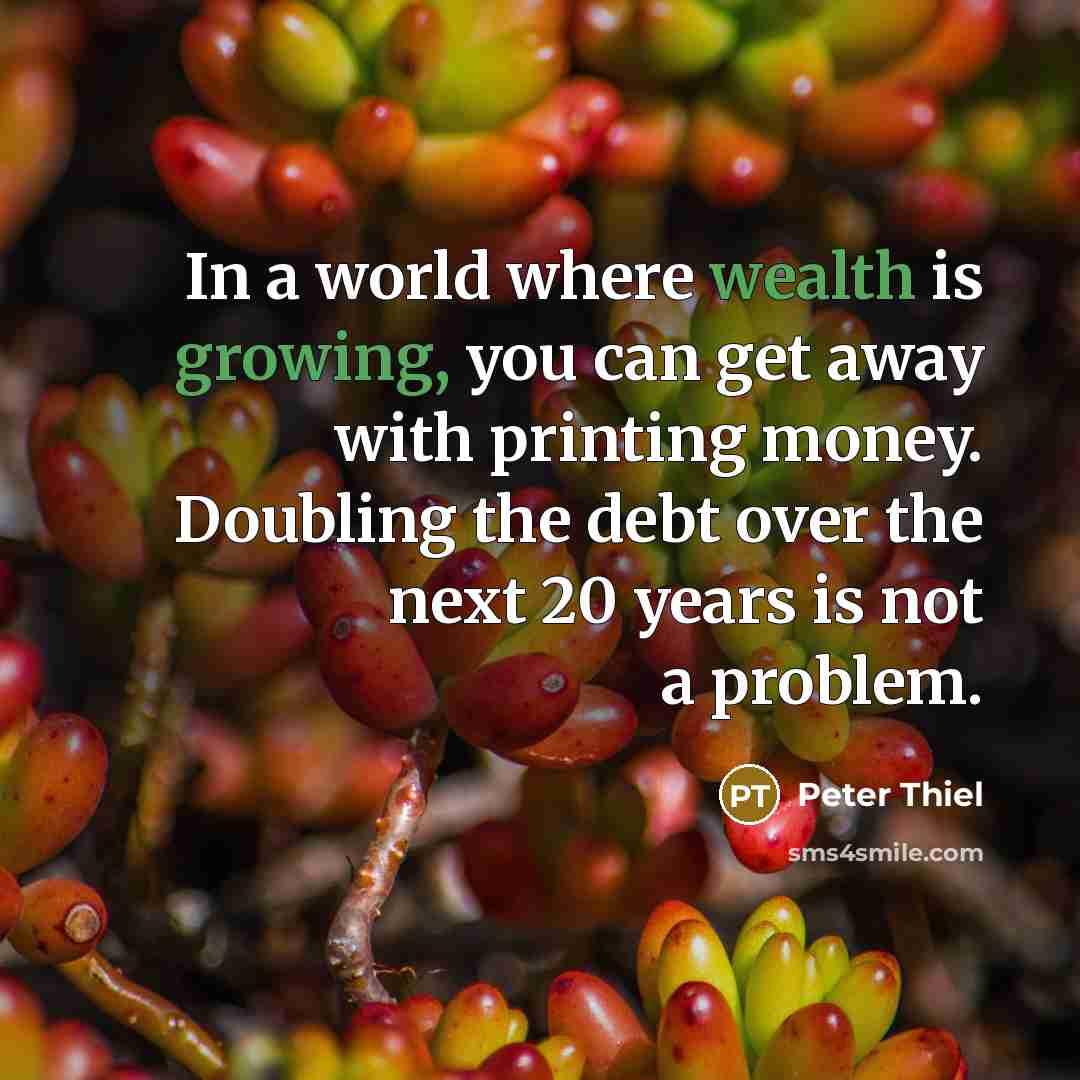“In a world where wealth is growing, you can get away with printing money. Doubling the debt over the next 20 years is not a problem.” quote by Peter Thiel