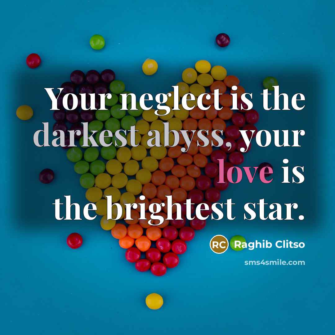 “Your neglect is the darkest abyss, your love is the…” quote by Raghib Clitso