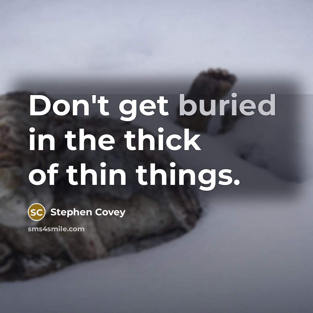 “Don't get buried in the thick of thin things.…” quote by Stephen Covey