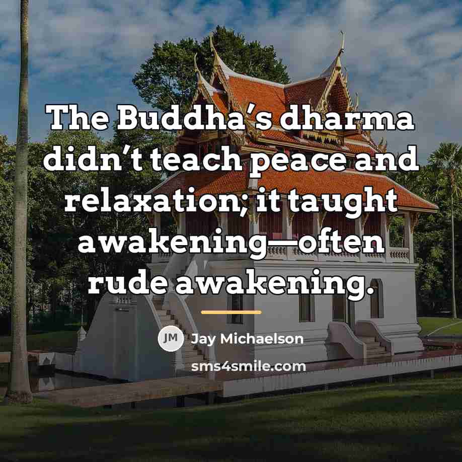 “The Buddha’s dharma didn’t teach peace and relaxation; it taught…” quote by Jay Michaelson