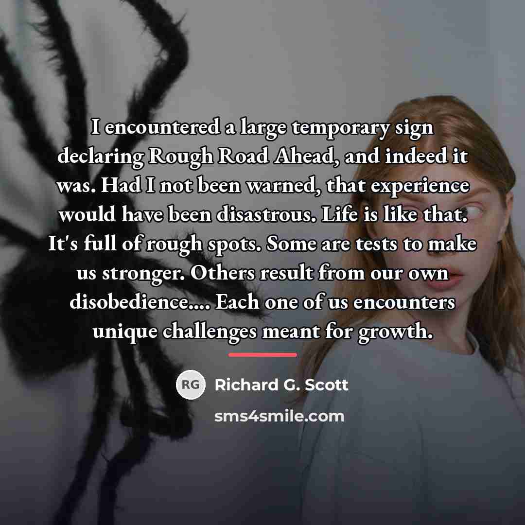 “I encountered a large temporary sign declaring Rough Road Ahead,…” quote by Richard G. Scott