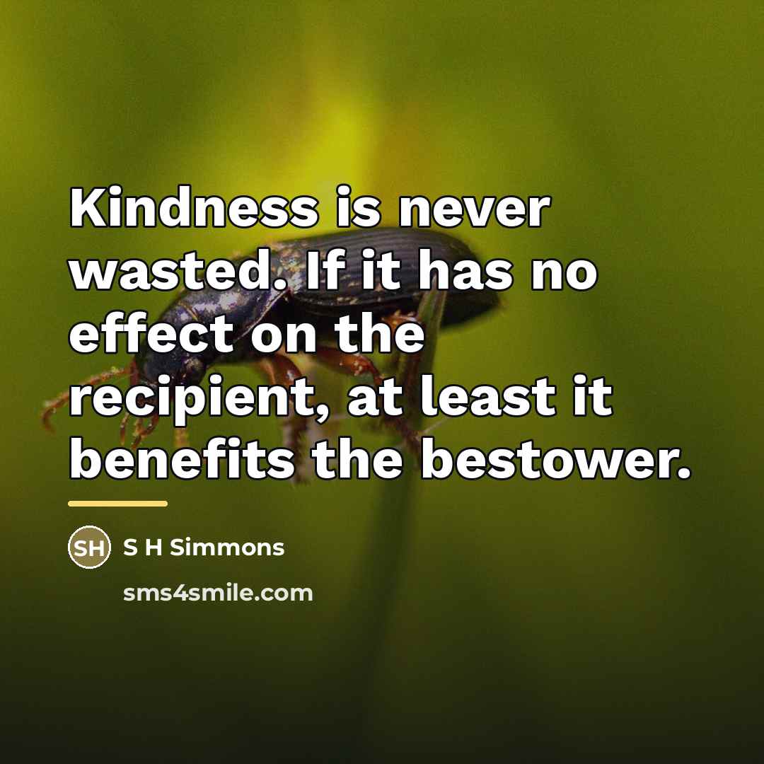 “Kindness is never wasted. If it has no effect on…” quote by S H Simmons