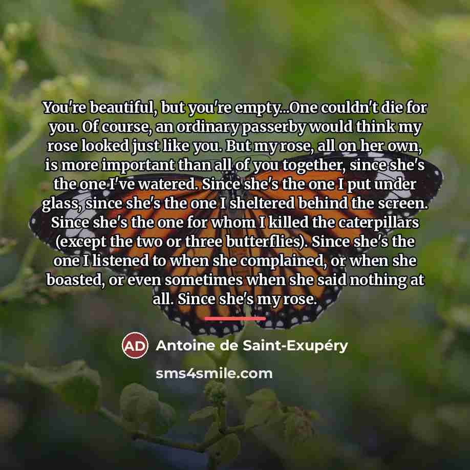 “You're beautiful, but you're empty...One couldn't die for you. Of…” quote by Antoine de Saint-Exupery