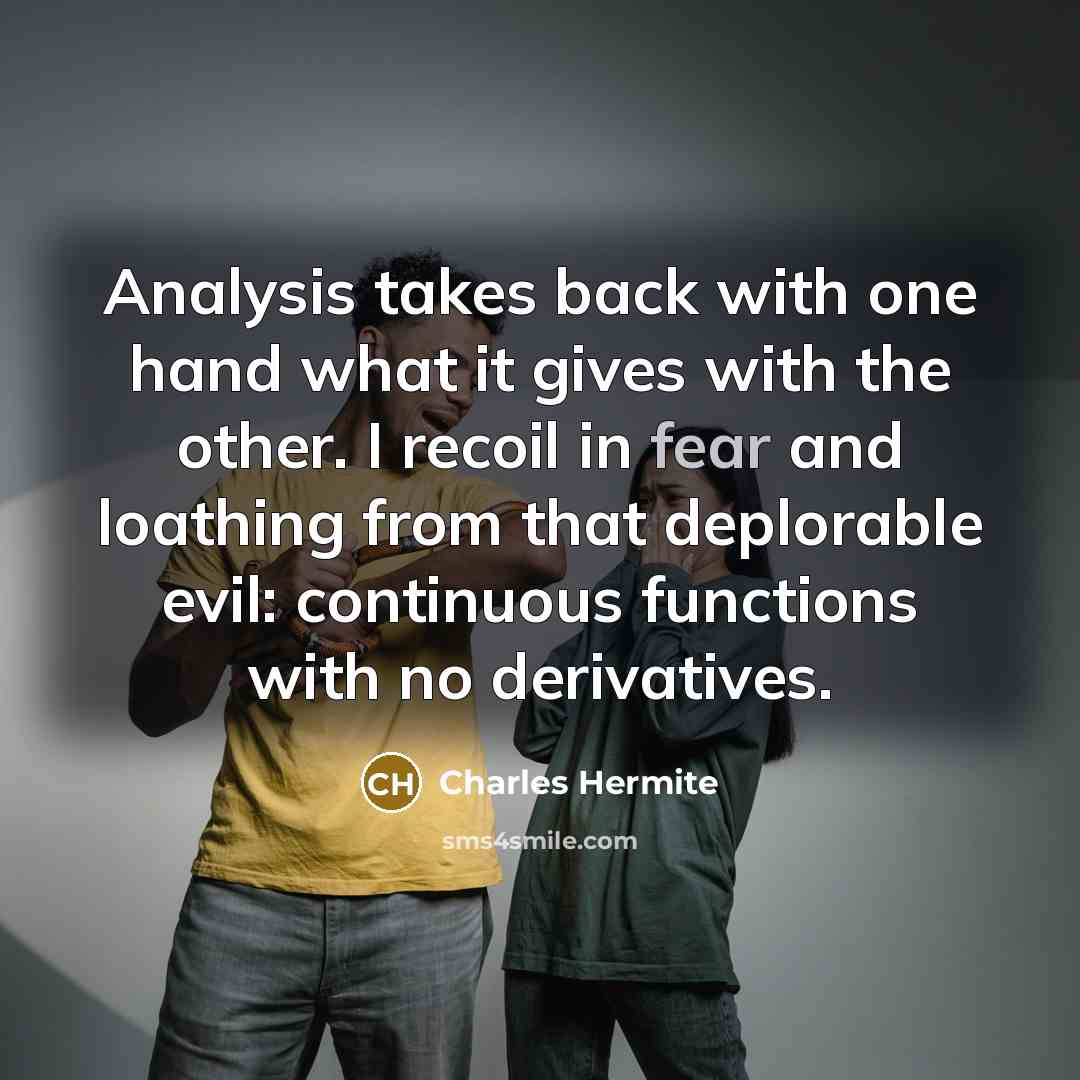 “Analysis takes back with one hand what it gives with…” quote by Charles Hermite