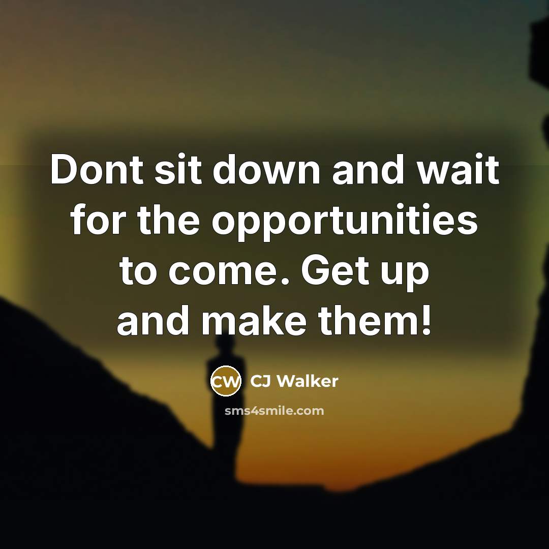 “Dont sit down and wait for the opportunities to come. Get up and make them!” quote by CJ Walker