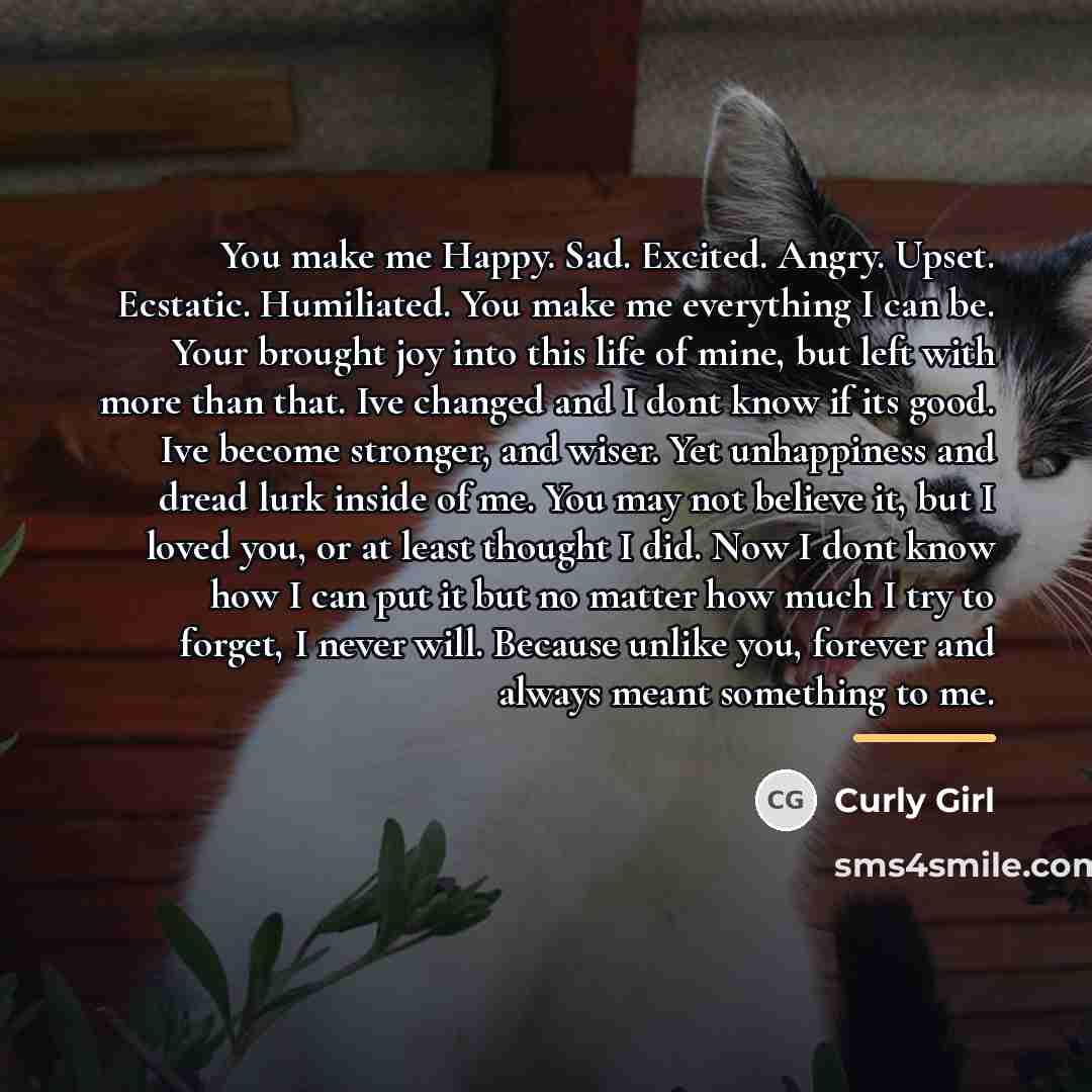 “You make me Happy. Sad. Excited. Angry. Upset. Ecstatic. Humiliated.…” quote by Curly Girl