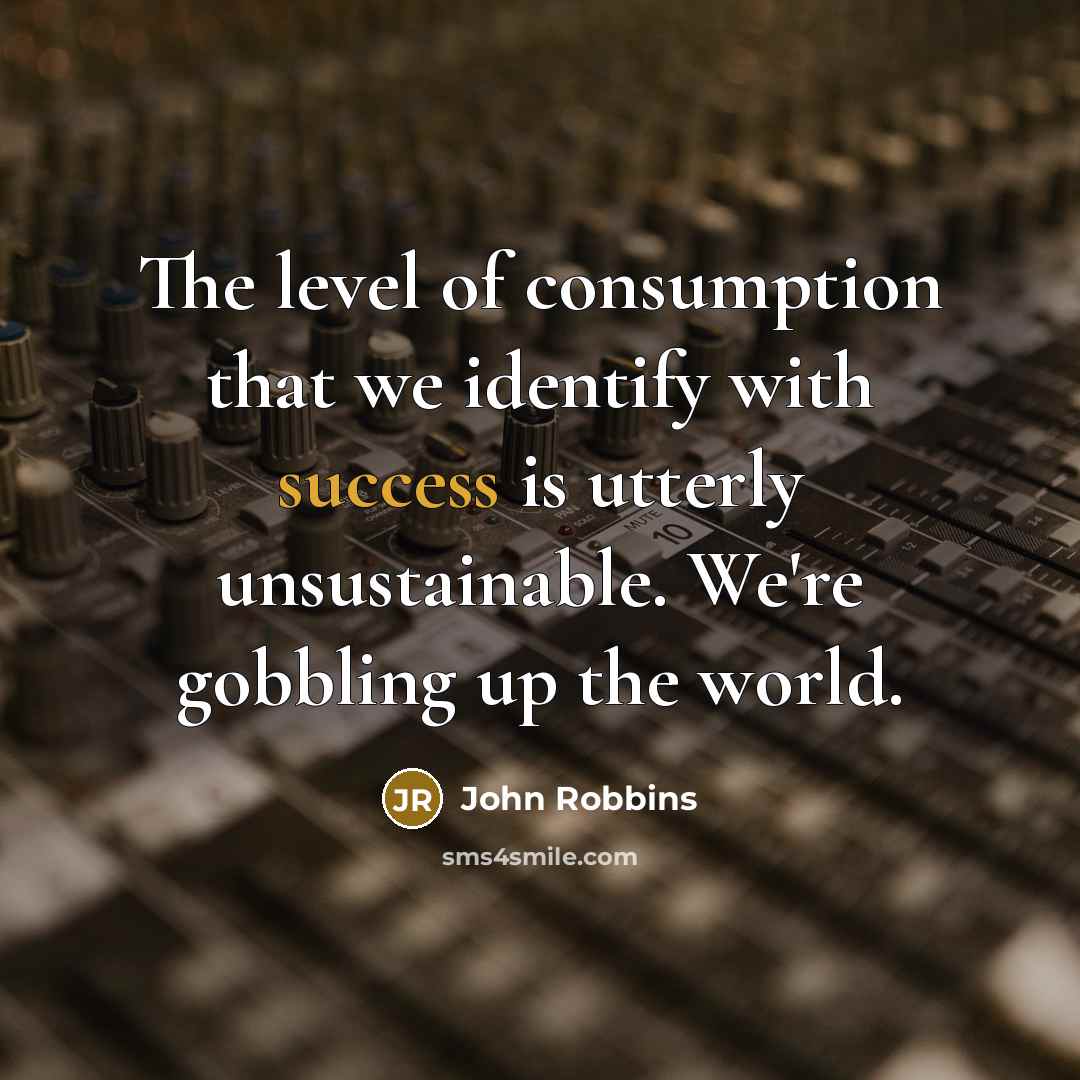 “The level of consumption that we identify with success is…” quote by John Robbins