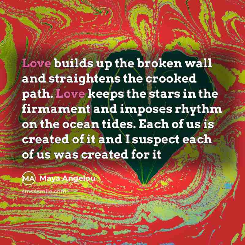 “Love builds up the broken wall and straightens the crooked…” quote by Maya Angelou