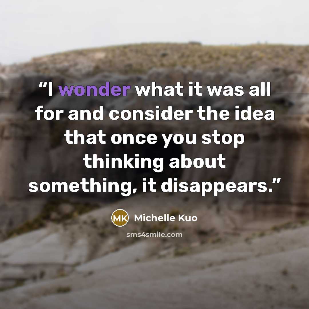 “I wonder what it was all for and consider the idea that once you stop thinking about something, it disappears.” quote by Michelle Kuo
