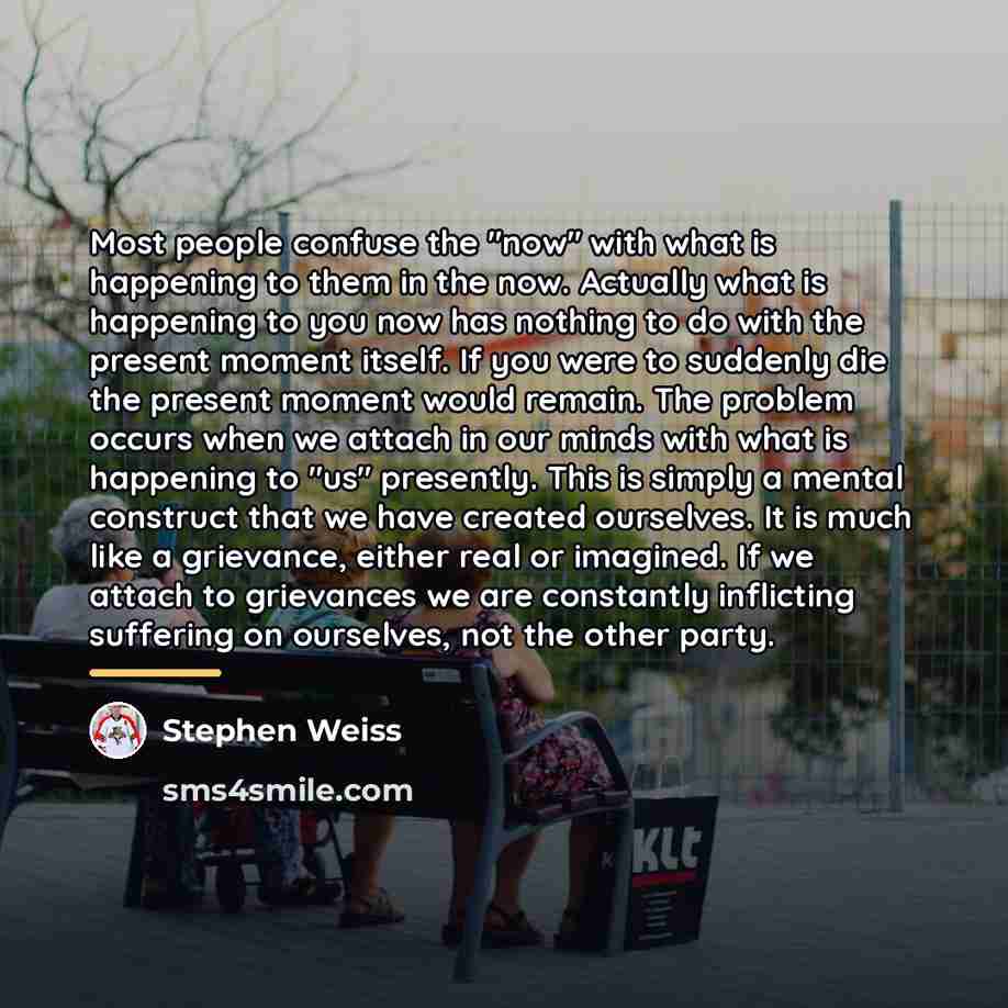 “Most people confuse the "now" with what is happening to…” quote by Stephen Weiss