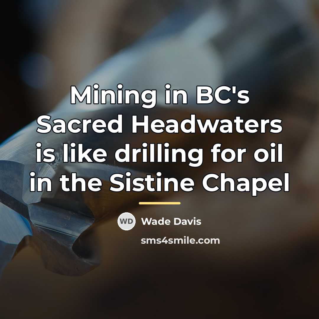 “Mining in BC's Sacred Headwaters is like drilling for oil…” quote by Wade Davis