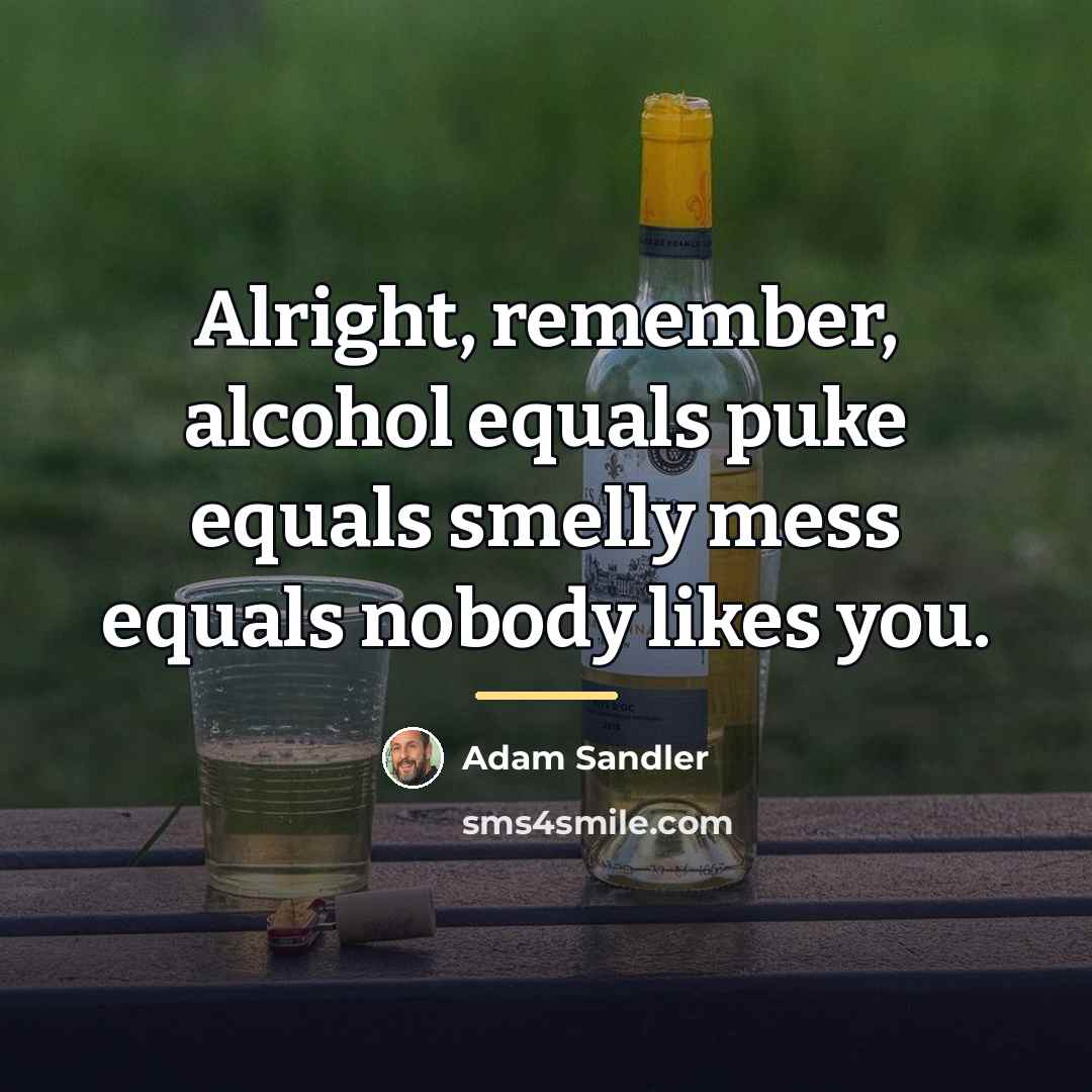 “Alright, remember, alcohol equals puke equals smelly mess equals nobody…” quote by Adam Sandler