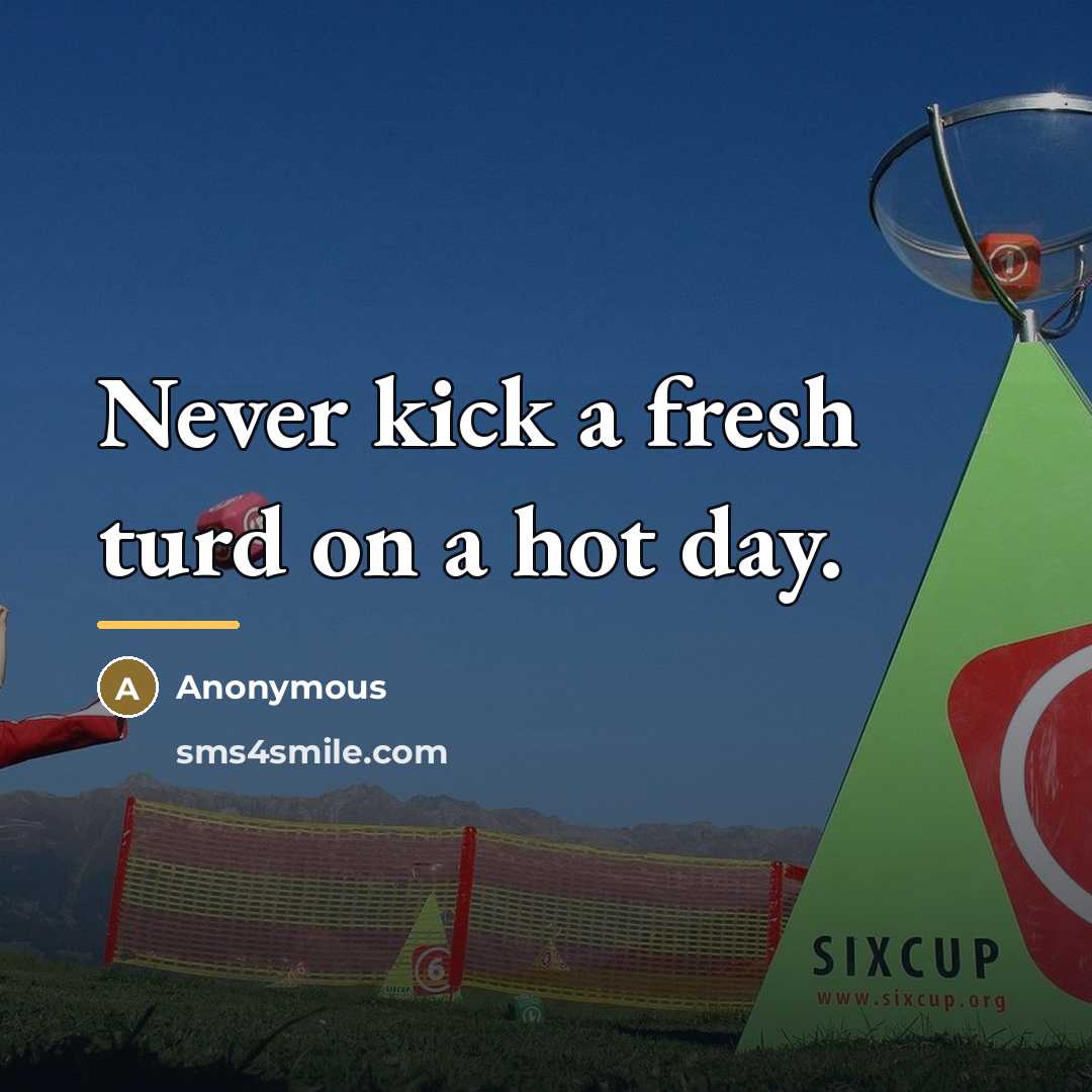 “Never kick a fresh turd on a hot day.…” quote by Anonymous