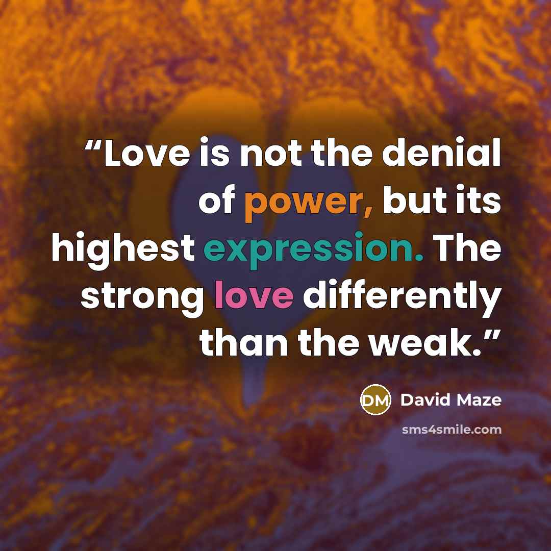 “Love is not the denial of power, but its highest expression. The strong love differently than the weak.” quote by David Maze