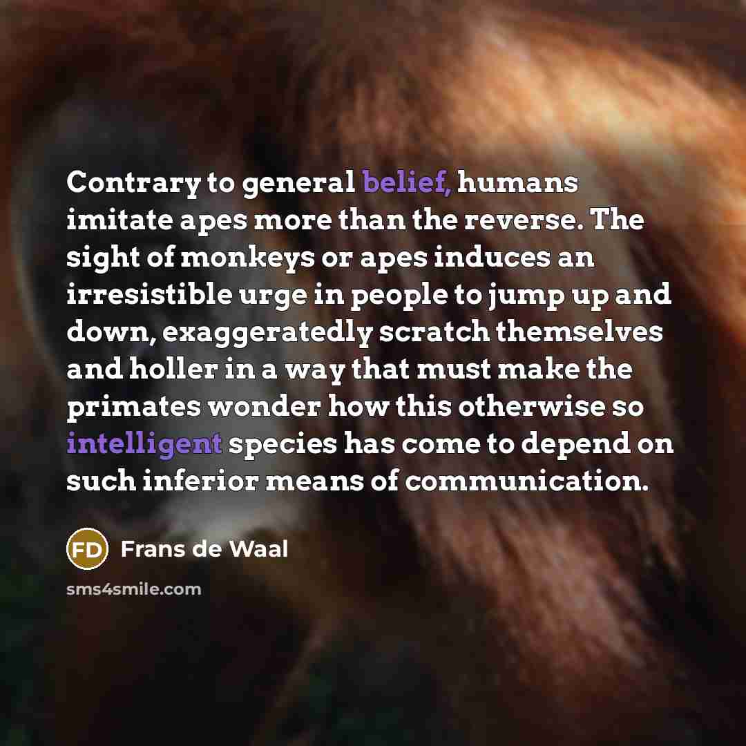 “Contrary to general belief, humans imitate apes more than the…” quote by Frans de Waal