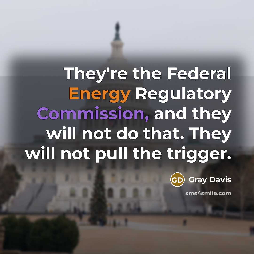 “They're the Federal Energy Regulatory Commission, and they will not…” quote by Gray Davis
