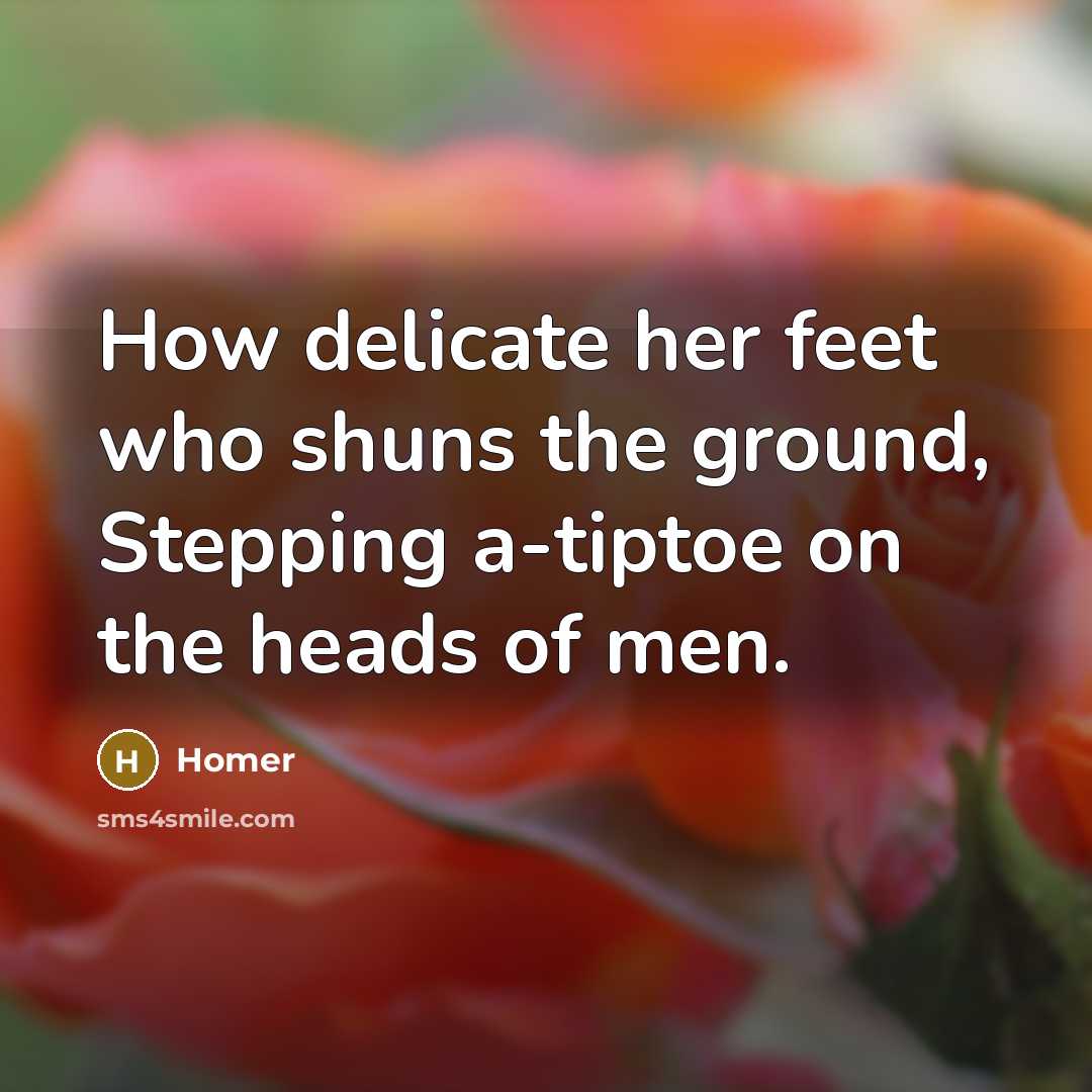 “How delicate her feet who shuns the ground, Stepping a-tiptoe…” quote by Homer