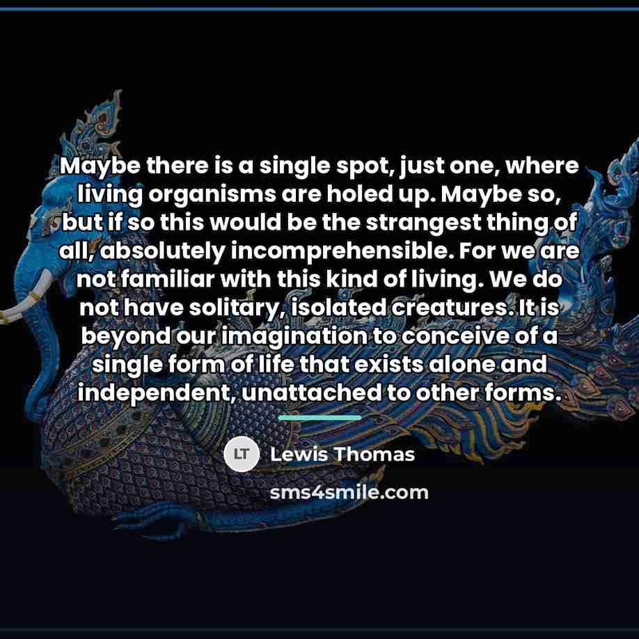 “Maybe there is a single spot, just one, where living…” quote by Lewis Thomas