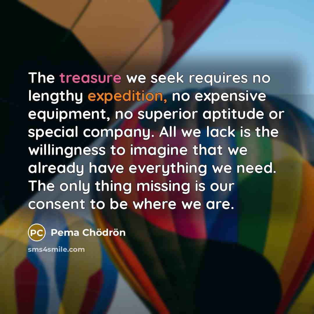 “The treasure we seek requires no lengthy expedition, no expensive…” quote by Pema Chodron